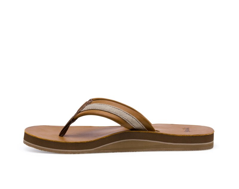 Sanuk Hullsome Leather St Hemp Men's Flip Flops Brown | Canada 295RVD